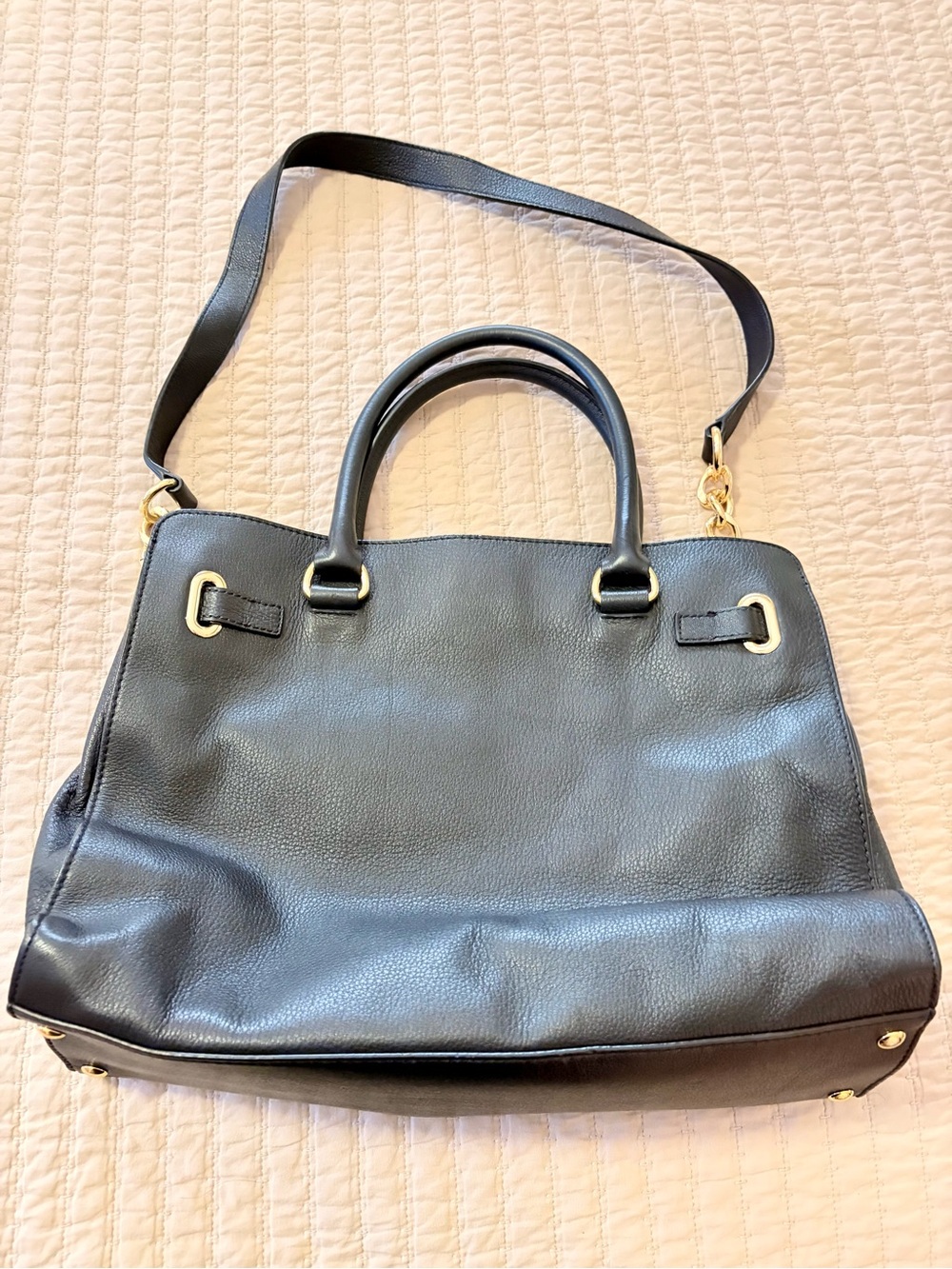 Michael Kors Black Leather Satchel with Gold Hardware - Picture 3 of 7